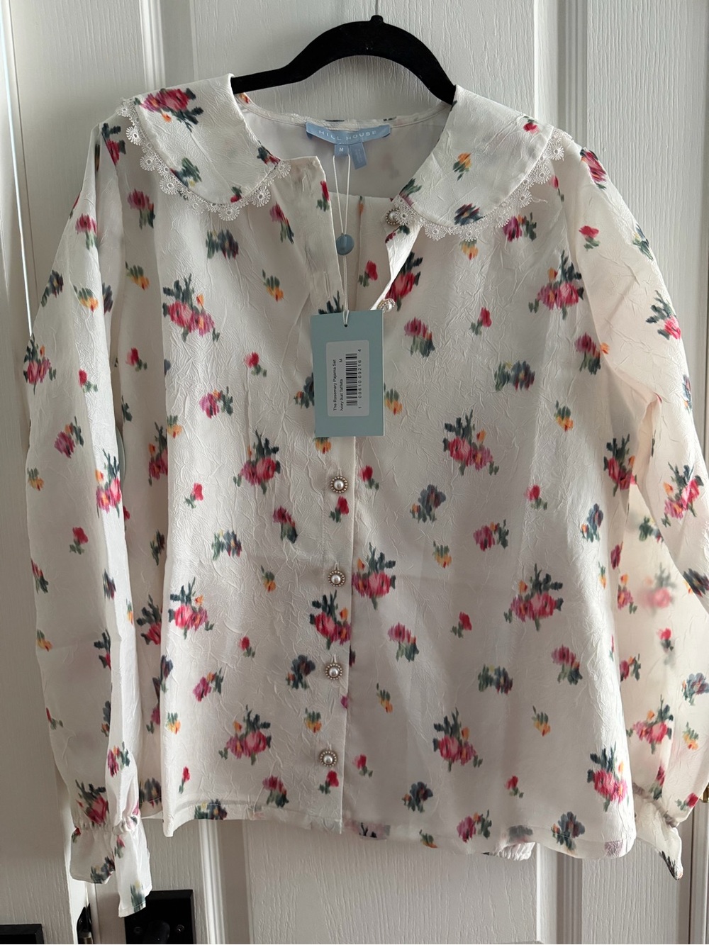 NWT Hill House Cream Pajama Set with Pink, Red & Green Painterly Floral